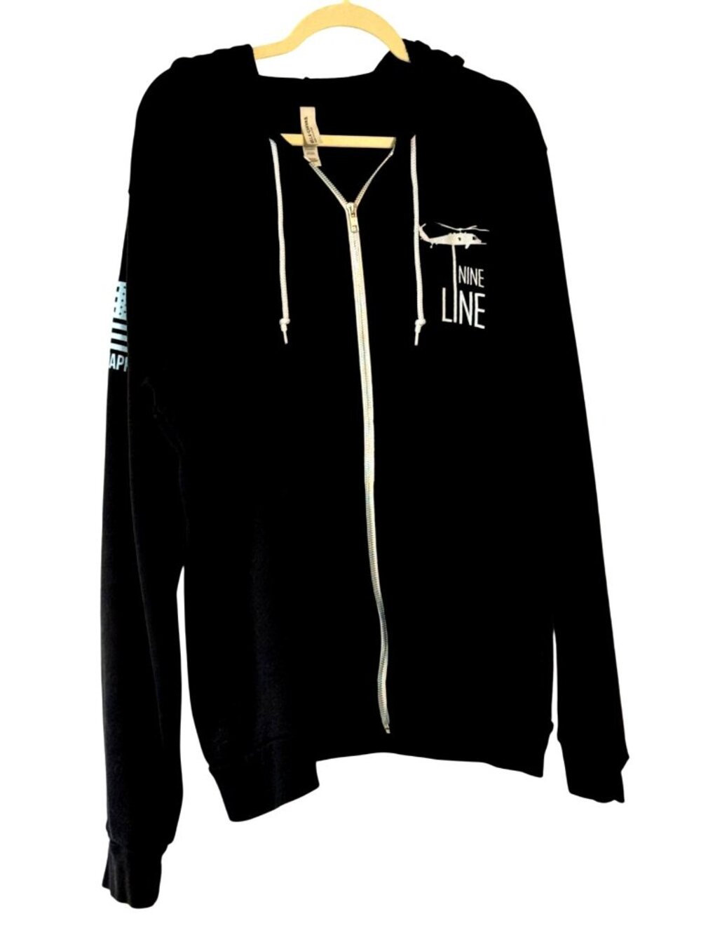 Nine Line Apparel Black Zip-Up Hoodie XL Patriotic Design Bella + Canvas Fleece